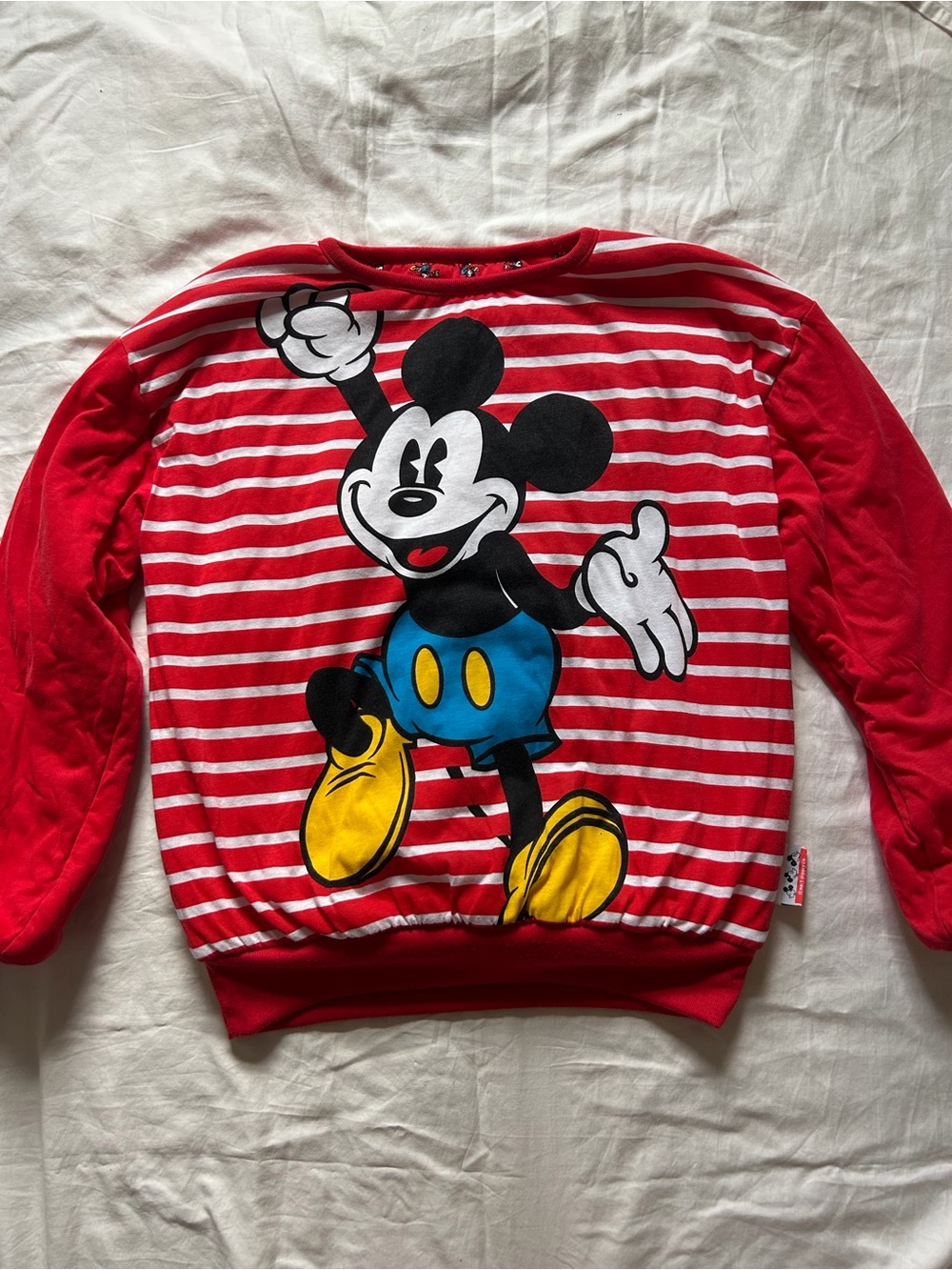 Vintage Mickey Mouse Red Striped Crewneck Sweatshirt Reversible